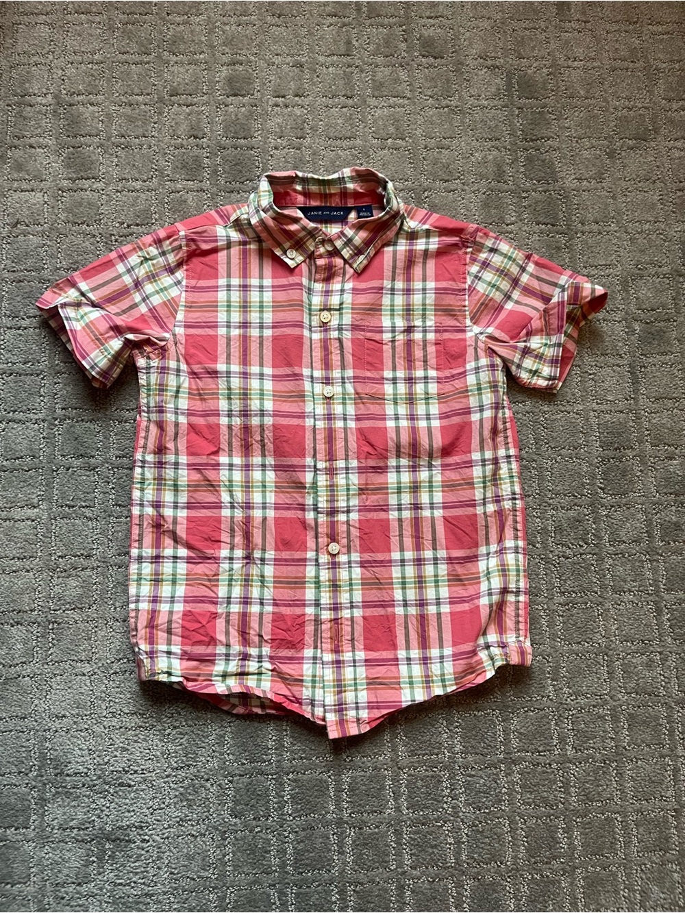 Janie and Jack Coral Plaid Short-Sleeve Button-Down Shirt